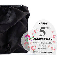 Beautiful Personalised 5th Wedding Anniversary Heart Block In Gift Box