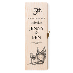 Personalised Wooden Wine or Champagne Box Gift For 5th Anniversary