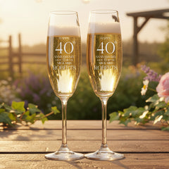 Personalised Engraved 40th Wedding Anniversary Champagne Glass Set Gift