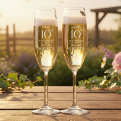 Personalised Engraved 10th Wedding Anniversary Champagne Glass Set Gift