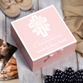 Personalised First Communion Keepsake Box Gift For Boys and Girls With Rose Leaf Cross