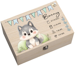 Personalised Wooden Baby Memory Keepsake Box With Cute Animals
