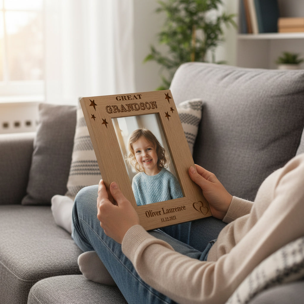 Personalised Great Grandson Portrait Wooden Photo Frame Gift Grandson Photo Frame ukgiftstoreonline