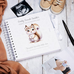 Personalised Baby's First Year Keepsake Journal Milestones and Memories With Cute Squirrel