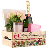Personalised 60th Birthday Flower Crate Box Gift For Her storage crate ukgiftstoreonline