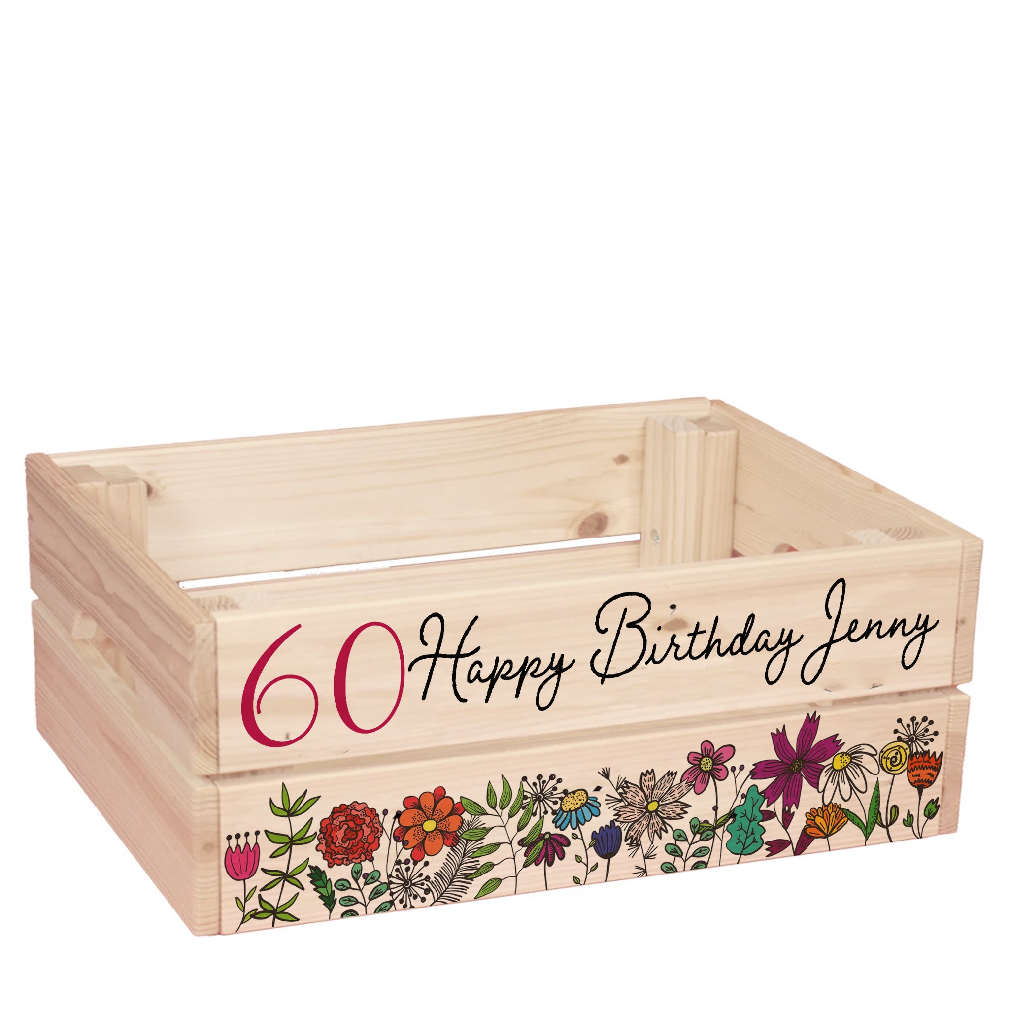 Personalised 60th Birthday Flower Crate Box Gift For Her storage crate ukgiftstoreonline