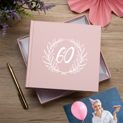 60th Birthday Pink Photo Album Gift For Her With Laurel Wreath photo album ukgiftstoreonline