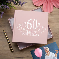 60th Birthday Pink Photo Album Gift For Her With Star Design photo album ukgiftstoreonline