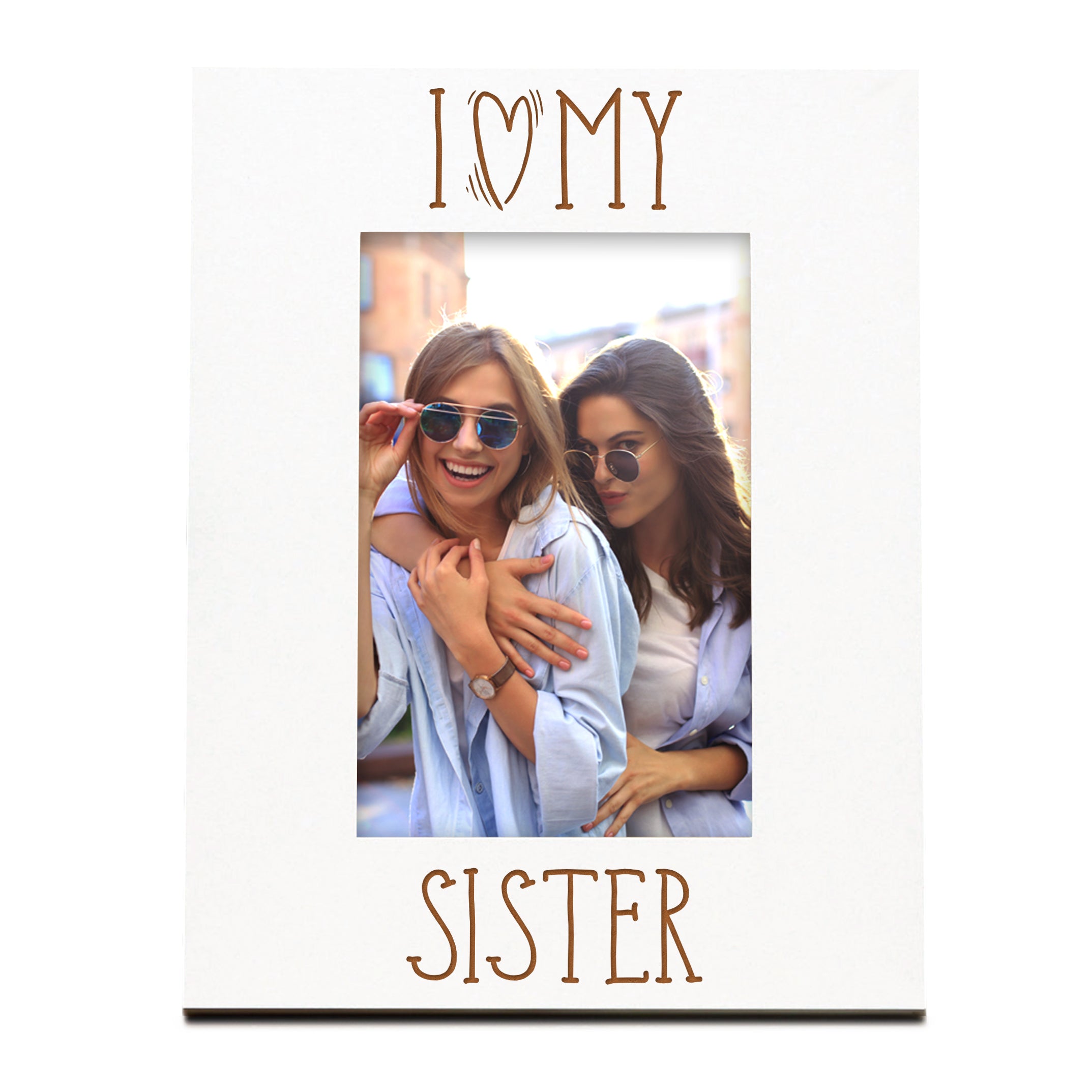 I Heart My Sister Engraved White Wooden Portrait Picture Photo Frame Family Photo frame ukgiftstoreonline