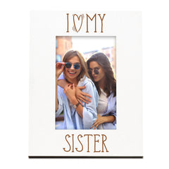 I Heart My Sister Engraved White Wooden Portrait Picture Photo Frame