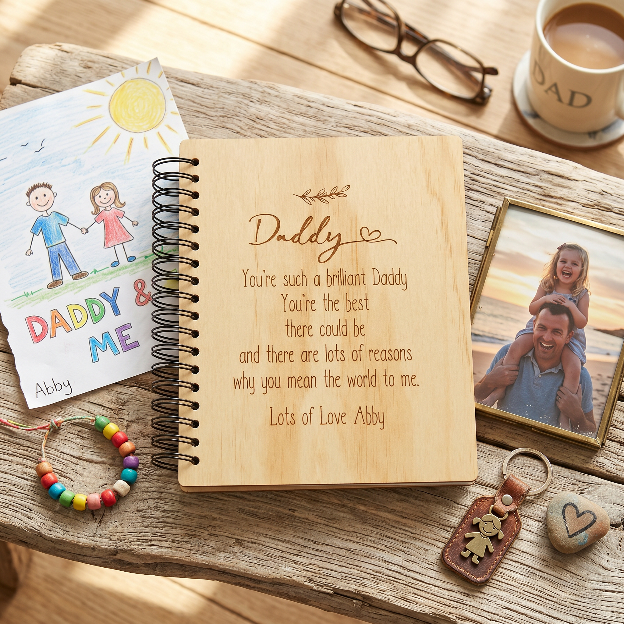 Personalised Daddy Sentiment Wooden Photo Album Engraved Gift Scrapbook ukgiftstoreonline
