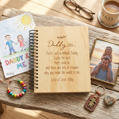 Personalised Daddy Sentiment Wooden Photo Album Engraved Gift Scrapbook ukgiftstoreonline