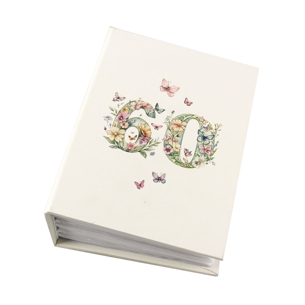 60th Birthday Photo Album Gift For Her 100 Photos 6"x4" Butterflies and Flowers Personalised Photo Album ukgiftstoreonline