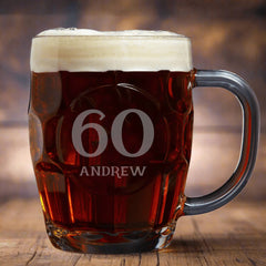 Personalised Birthday Any Age Engraved Traditional Dimple Beer Mug Tankard Glass Gift