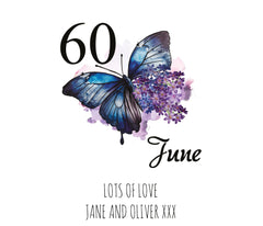 Personalised 60th Birthday Butterfly Gift Night Lamp With Wood Base