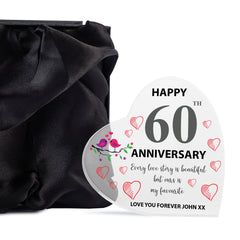 Beautiful Personalised 60th Wedding Anniversary Heart Block In Gift Box