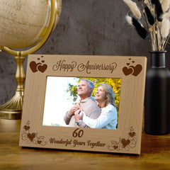ukgiftstoreonline Happy 60th Anniversary Wooden Photo Frame Gift Anniversary Photo Frame ukgiftstoreonline
