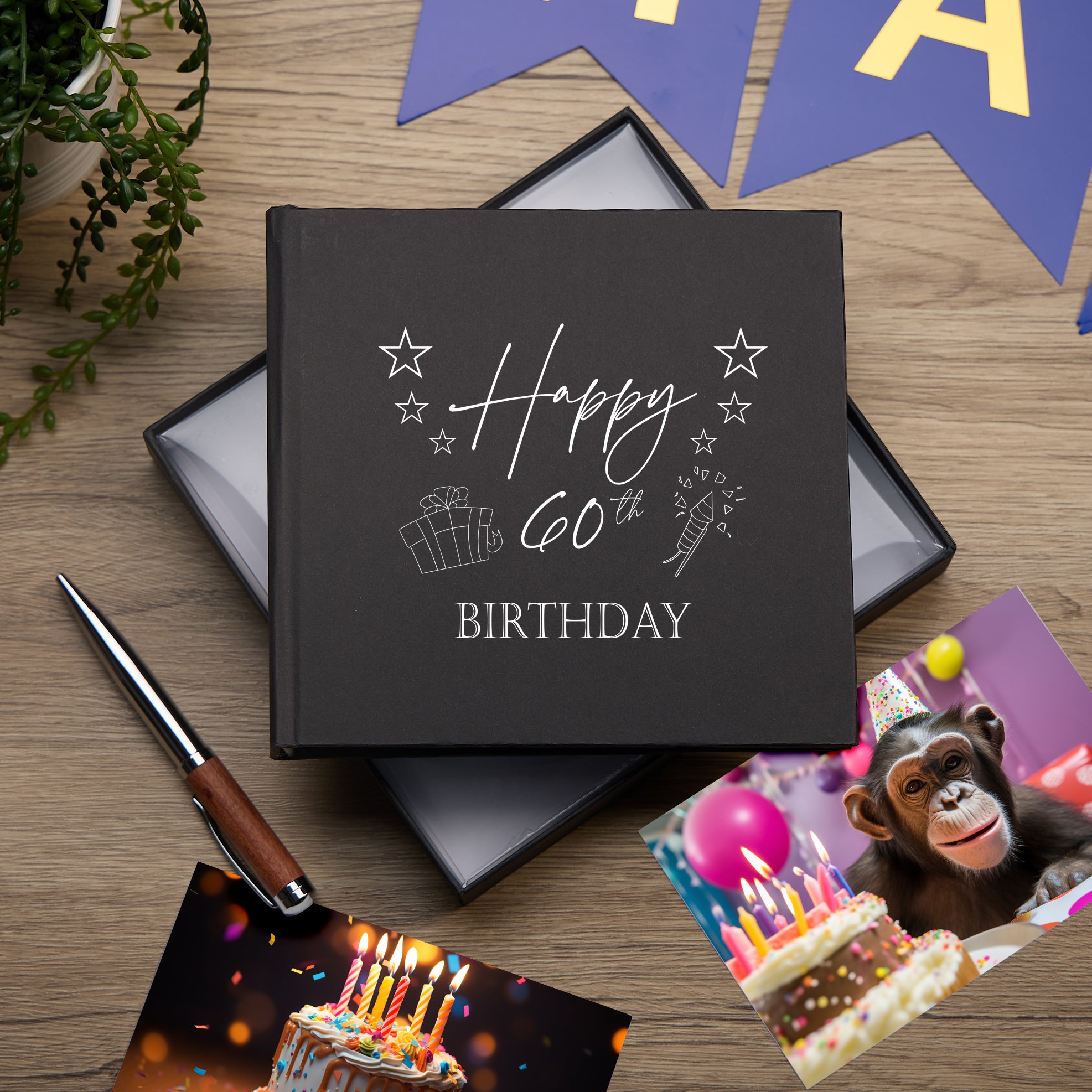 60th Birthday Black Photo Album Gift For Him With Present Design photo album ukgiftstoreonline