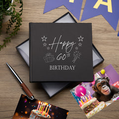 60th Birthday Black Photo Album Gift For Him With Present Design photo album ukgiftstoreonline