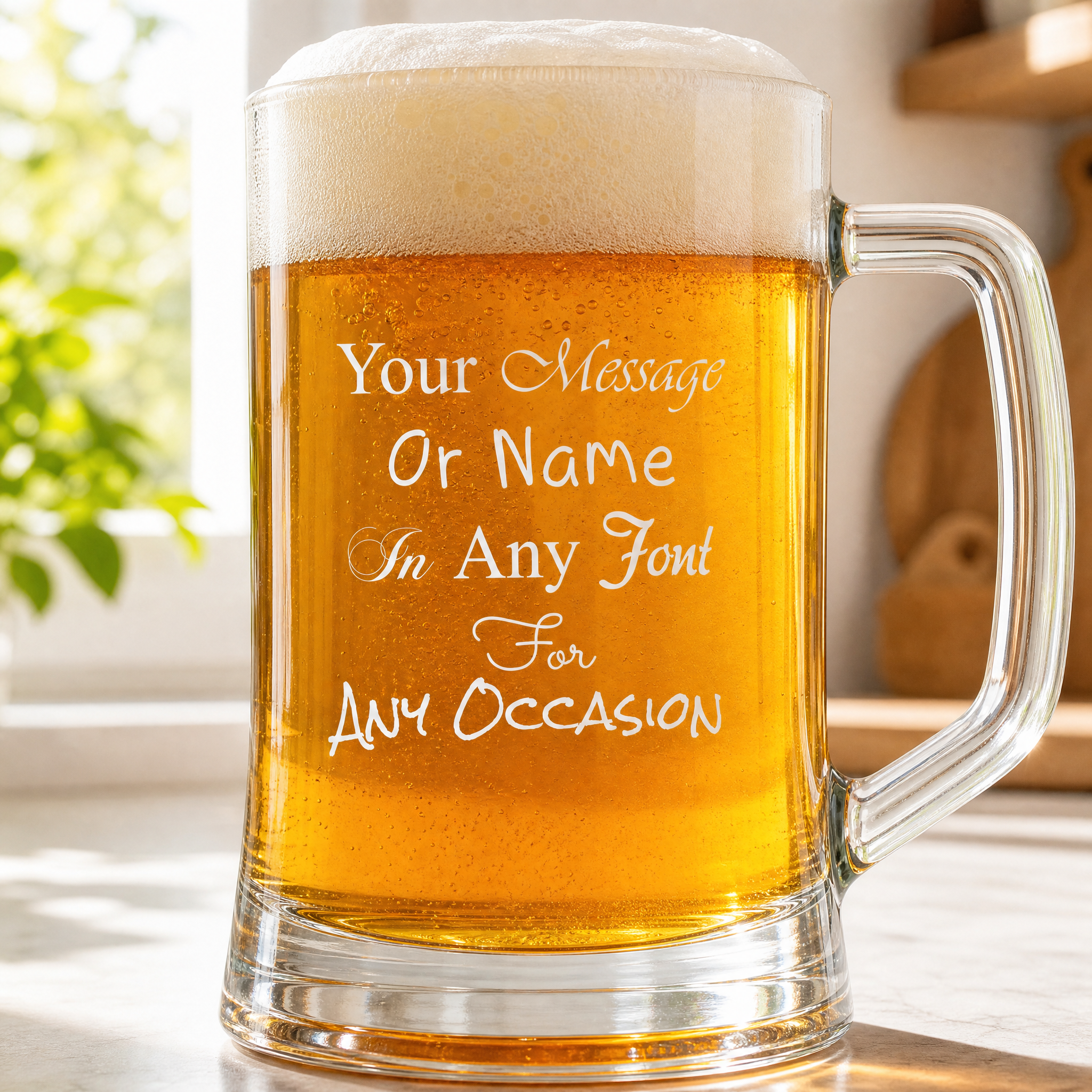 Personalised Engraved Beer Stein Glass, 510ml Capacity, Laser Engraved, Dishwasher Safe, Gift Boxed personalised beer glasses ukgiftstoreonline