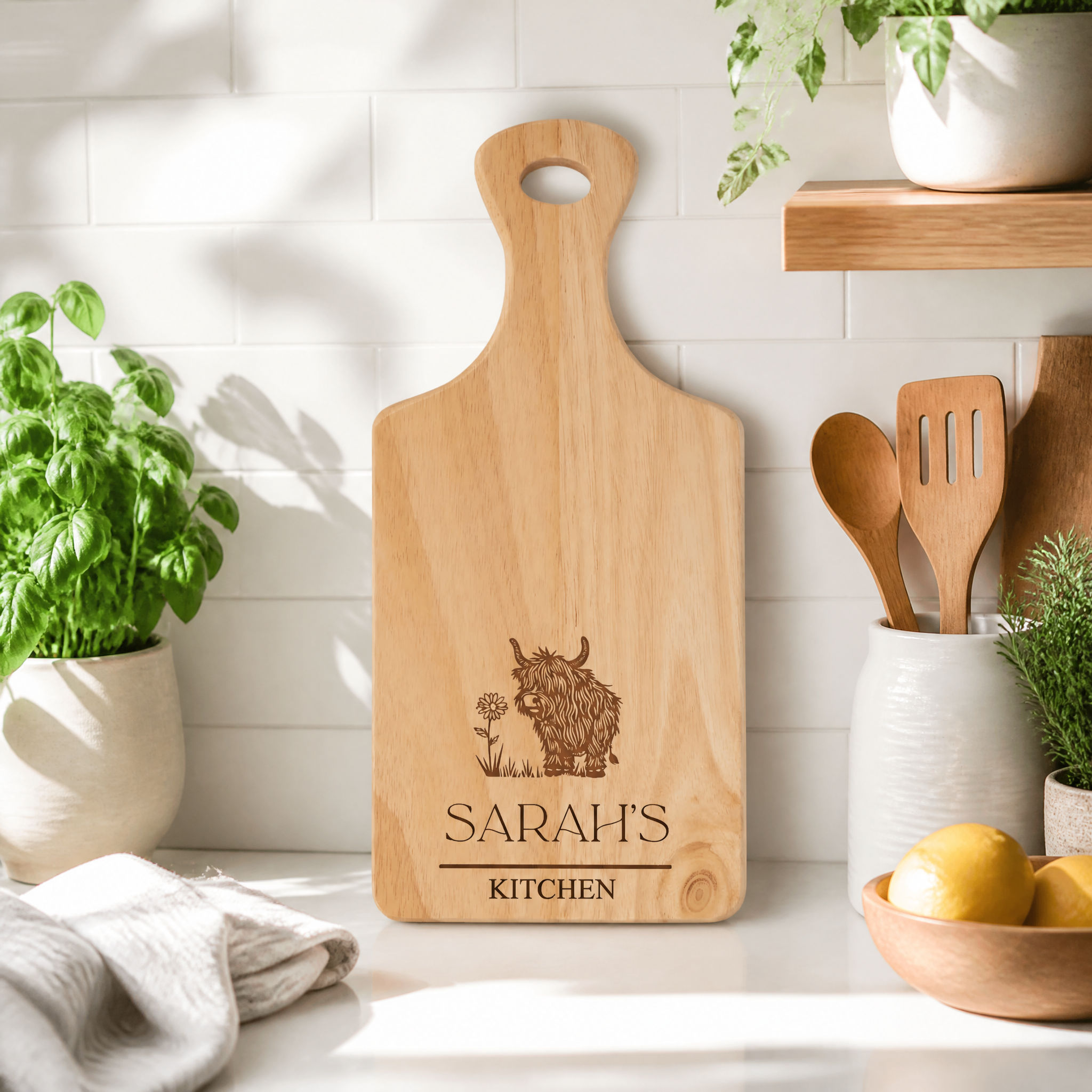 Engraved Wooden Serving Board, Personalised Cheese Board, Highland Cow chopping Board ukgiftstoreonline