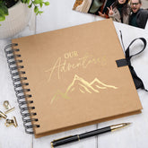 Our Adventures Brown Scrapbook, Guest Book Or Photo Album with Gold Script