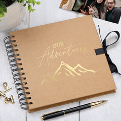 Our Adventures Brown Scrapbook, Guest Book Or Photo Album with Gold Script