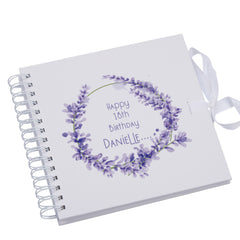 Personalised Lavender Wreath Birthday Scrapbook, Guest Book, Photo Album