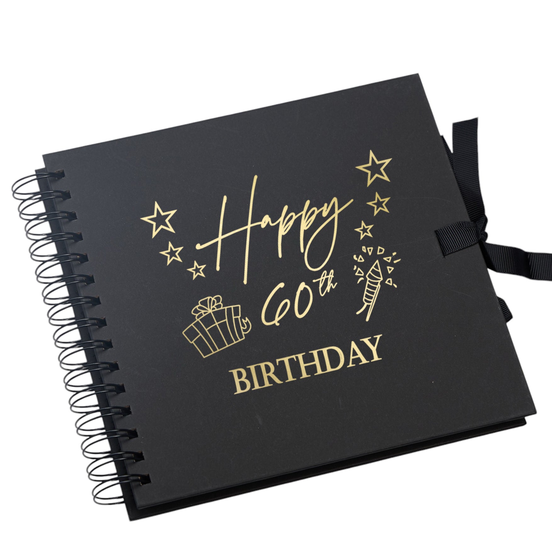 60th Birthday Black Scrapbook Photo Album with Gold Script Present Design Birthday Photo Album ukgiftstoreonline