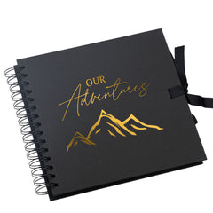Our Adventures Black Scrapbook, Guest Book Or Photo Album with Gold Script