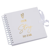 Our Story So Far Love Themed White Scrapbook Guest Book Photo Album Gold Script