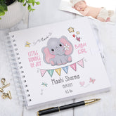 Personalised Baby Girl Scrapbook Photo album Or Record Memory Keepsake Book With elephant design