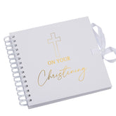 On Your Christening Gold Metal Stamped Scrapbook Photo Album Guest Book