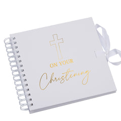 On Your Christening Gold Metal Stamped Scrapbook Photo Album Guest Book