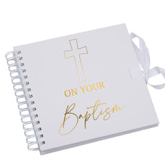 On Your Baptism Gold Metal Stamped Scrapbook Photo Album Guest Book