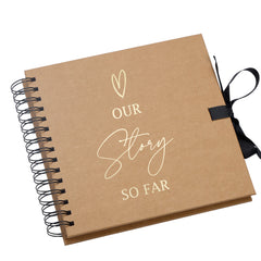 Our Story So Far Love Themed Brown Scrapbook Guest Book Photo Album Gold Script