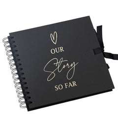 Our Story So Far Love Themed Black Scrapbook Guest Book Photo Album Gold Script