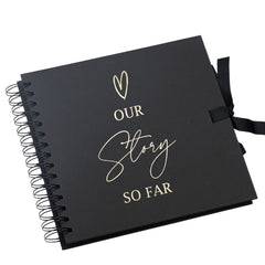 Our Story So Far Love Themed Black Scrapbook Guest Book Photo Album Gold Script