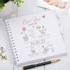 Personalised Baby Girl Elephants Design Scrapbook Photo Album Keepsake Memory Gift