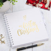 My First Christmas White Scrapbook Photo Album Keepsake Gold Print