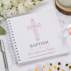Personalised Baptism Ornate Cross Design Scrapbook Photo Album