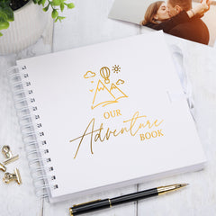 Our Adventure Book White Scrapbook Photo album Gold Script