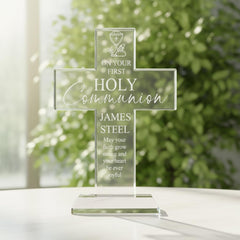 1st Holy Communion Gift, Personalised First Communion Engraved Cross Keepsake Gift For a Boy or Girl