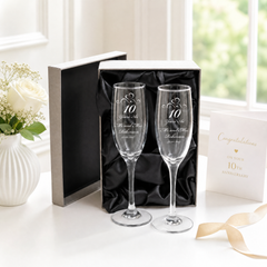 10th Anniversary Gift Personalised Engraved Champagne Flutes x 2 Personalised Champagne Glasses ukgiftstoreonline
