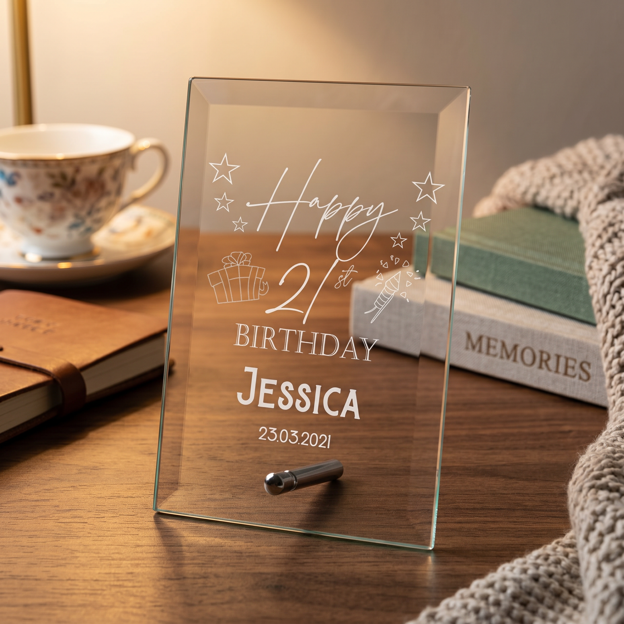 Personalised Birthday Plaque - Custom Glass Keepsake Gift For Any Age Celebration Personalised Crystal Glass ukgiftstoreonline