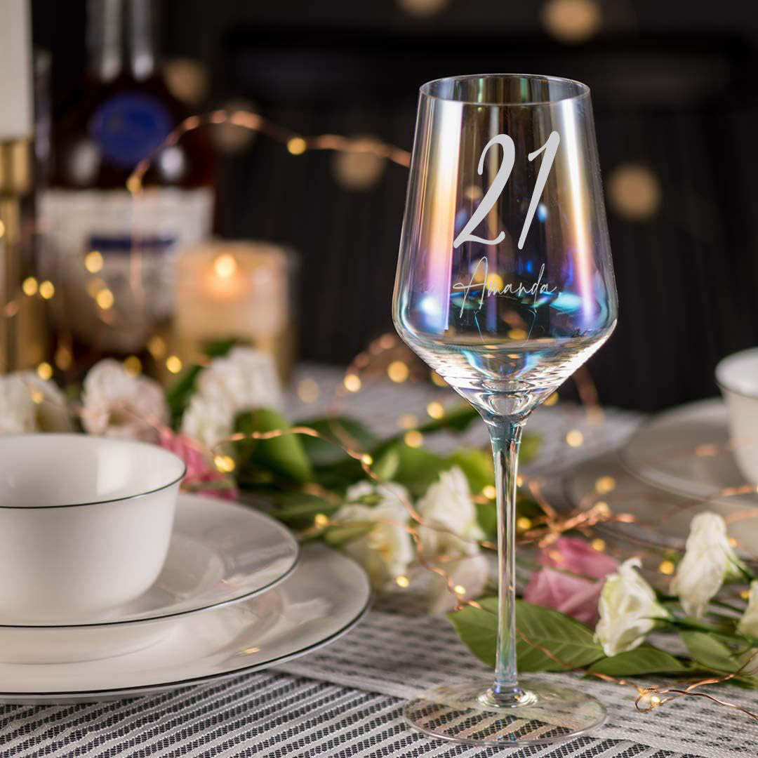 Personalised 21st Birthday Iridescent Wine Glass Gift wine glass ukgiftstoreonline