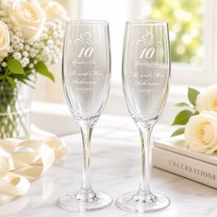 10th Anniversary Gift Personalised Engraved Champagne Flutes x 2 Personalised Champagne Glasses ukgiftstoreonline