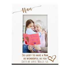 Personalised Nan Love Heart White Wooden Engraved Portrait Photo Frame Family Photo frame ukgiftstoreonline