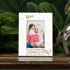 Personalised Nan Love Heart White Wooden Engraved Portrait Photo Frame Family Photo frame ukgiftstoreonline