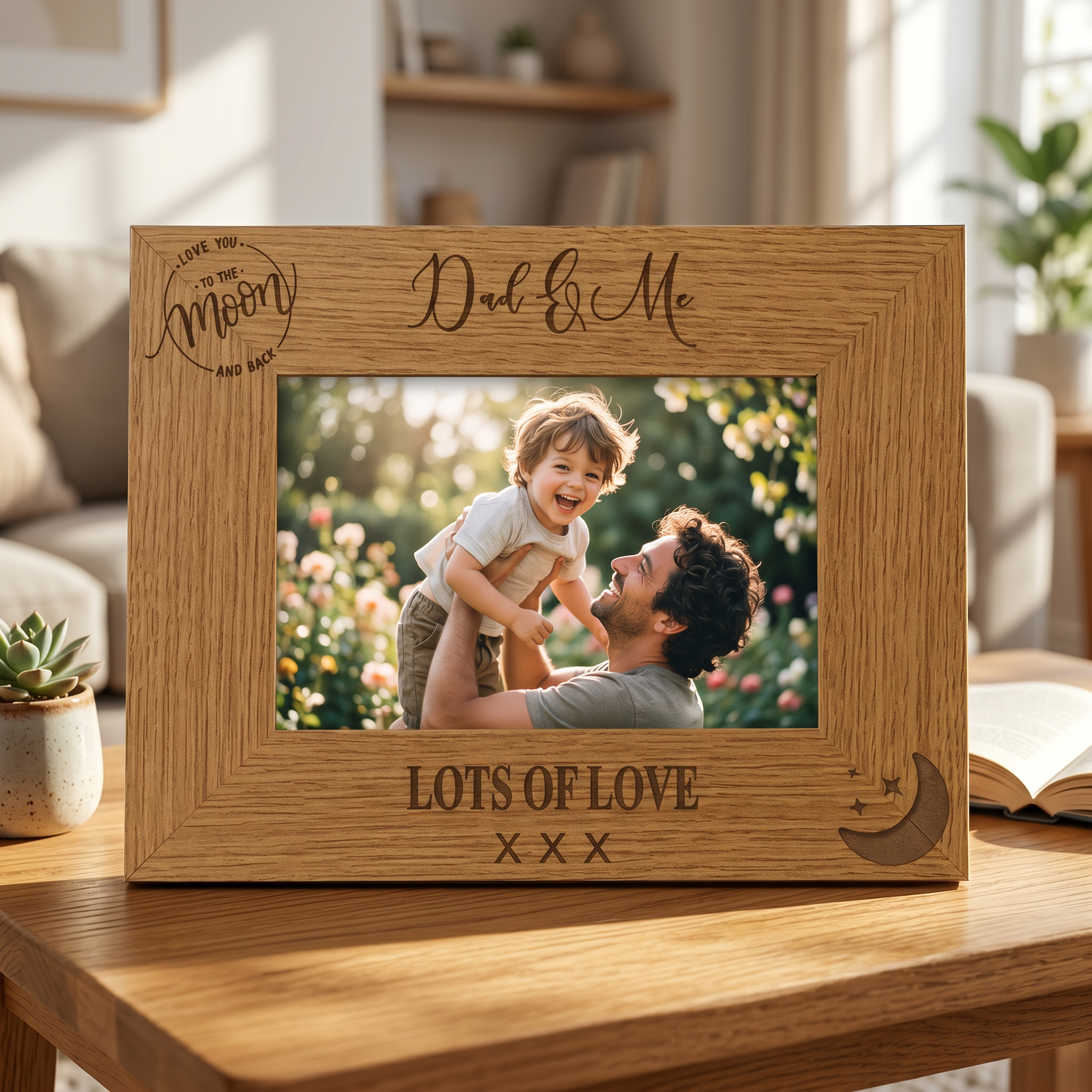 Personalised Dad and Me Oak Wood Finish Photo Frame Gift Photo Frame ukgiftstoreonline